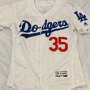 Majestic Dodgers Jersey in White with Blue and Red